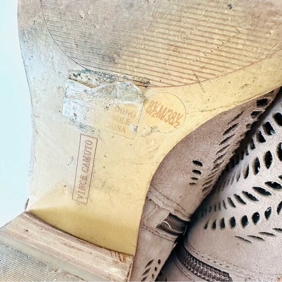 VINCE CAMUTO Tan Cream Suede Leather Zipper Zip Heel Ankle Boots Booties 8.5 - Picture 7 of 12